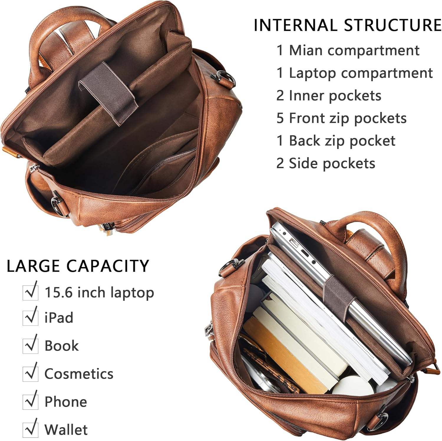 Vegan Leather Laptop Backpack for Women 15.6 Inch Work Backpack Fashion Travel Backpack Purse for Travel College Work - Image 4