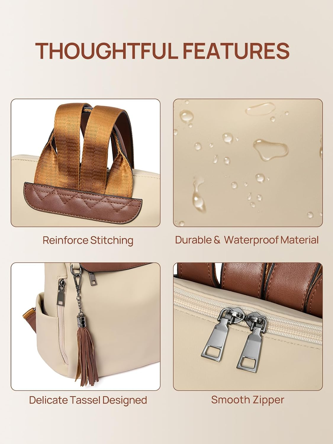 Backpack Purse for Women, PU Leather anti Theft Travel Purse Shoulder Bags with Tassel - Image 6