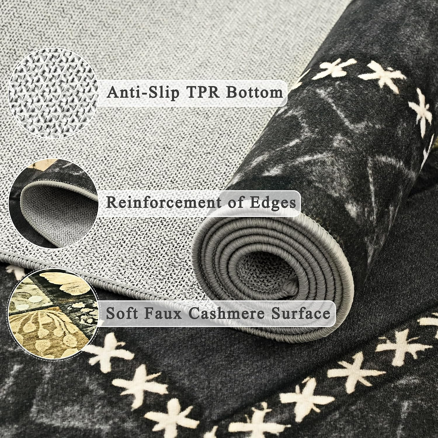 8X10 Area Rugs for Living Room, Modern Large Geometric Rug for Bedroom, Washable Patchwork Rug Indoor Non Slip Throw Carpets for Dining Room Office Farmhouse Home Decor, Dark Grey - Image 6