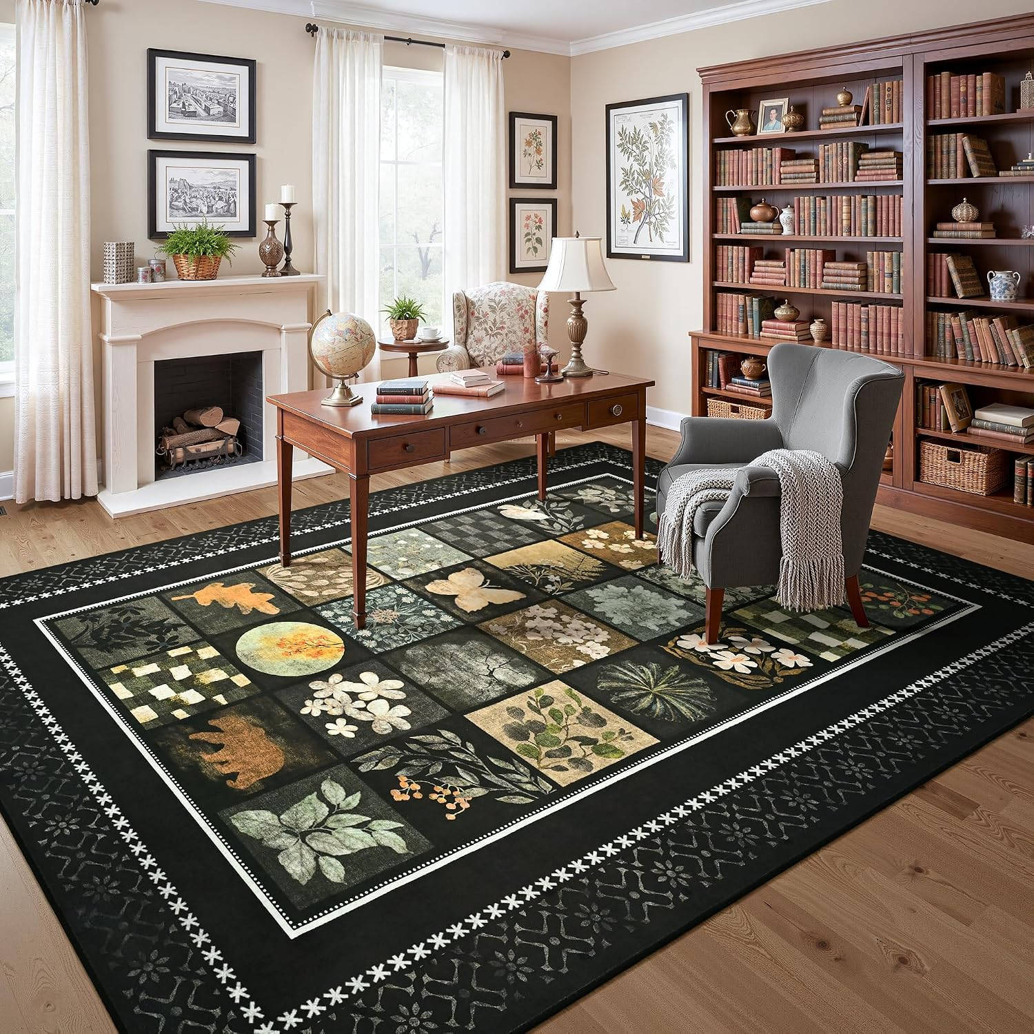 4X6 Area Rugs for Living Room, Modern Large Geometric Rug for Bedroom, Washable Patchwork Rug Indoor Non Slip Throw Carpets for Dining Room Office Farmhouse Home Decor, Black - Image 4