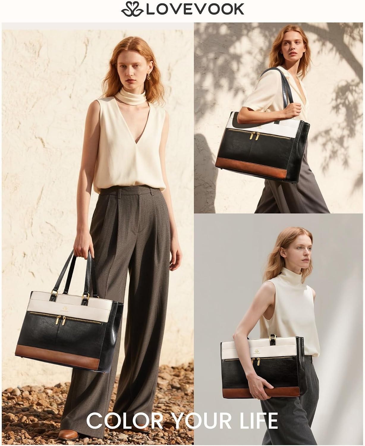 Laptop Bag for Women,15.6 Inch Vintage Work Tote Bags for Women,Leather Teacher Bag,Large Handbag Computer Briefcase - Image 2