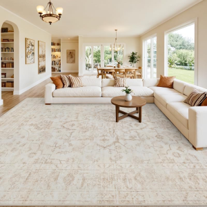 10X12 Area Rug for Living Room: Vintage Boho Neutral Washable Rug Indoor Soft Large Area Rug Carpet for Bedroom Nursery Farmhouse Dining Room Office Floor Non-Slip Low Pile under Table Rug Warm Beige