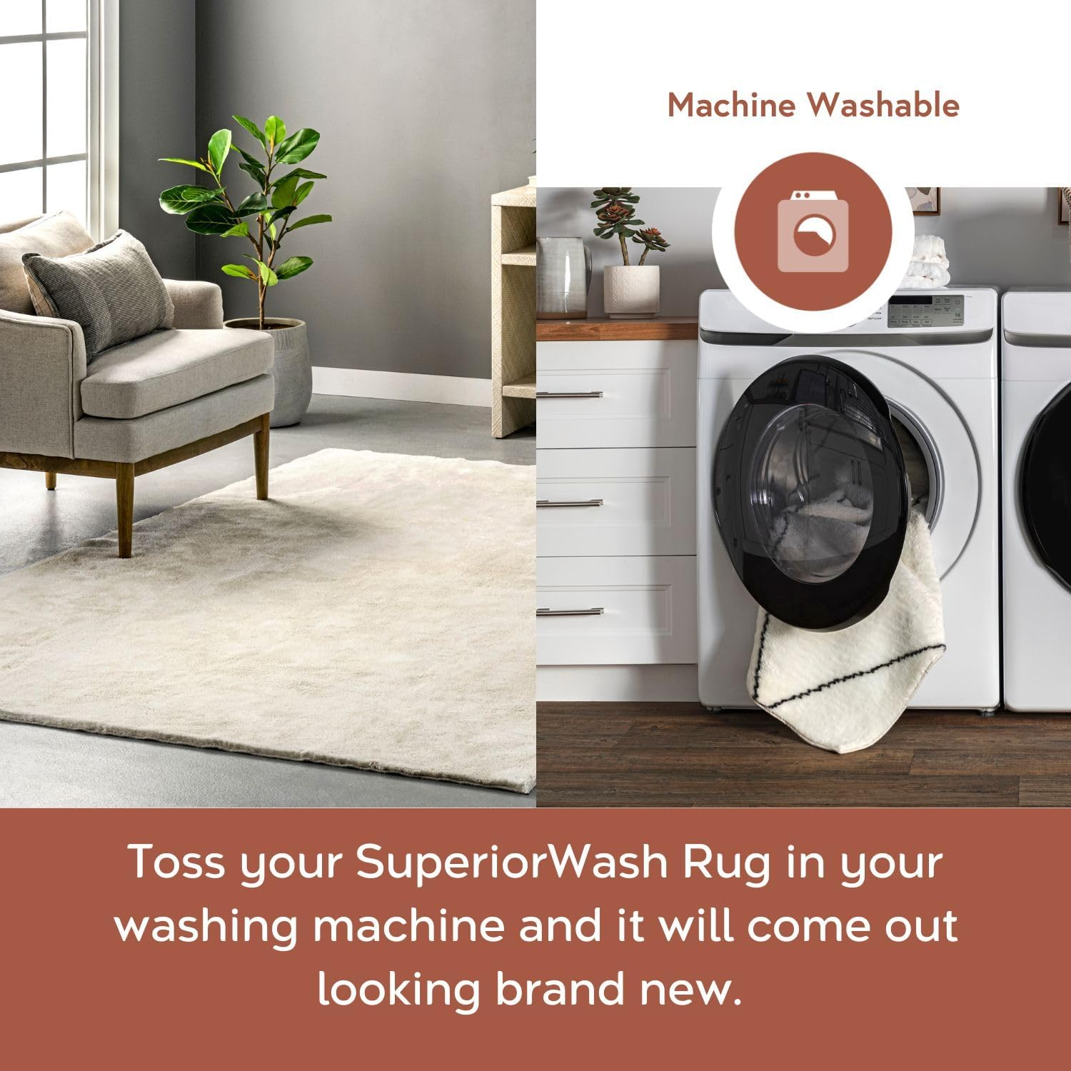 6' Square Cozy Plush Superiorwash Area Rug, Machine Washable, Non-Slip, Soft Fluffy Shag Carpet for Living Room Bedroom Kids Room Nursery Home Decor, Loni Cream - Image 4