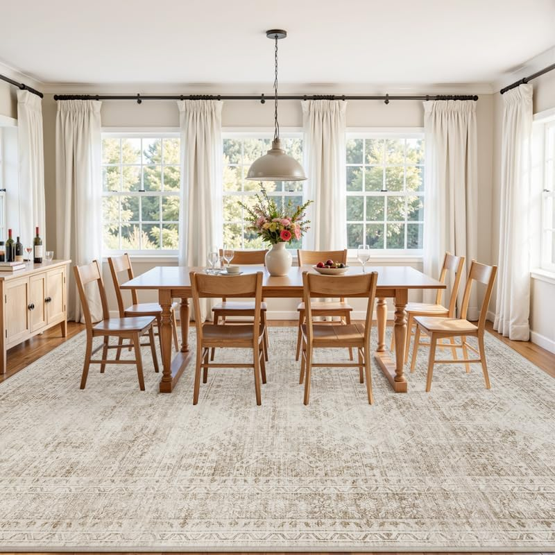 10X12 Area Rug for Living Room: Vintage Boho Neutral Washable Rug Indoor Soft Large Area Rug Carpet for Bedroom Nursery Farmhouse Dining Room Office Floor Non-Slip Low Pile under Table Rug Brown - Image 3