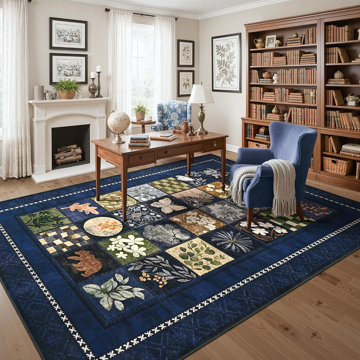4X6 Area Rugs for Living Room, Modern Large Geometric Rug for Bedroom, Washable Patchwork Rug Indoor Non Slip Throw Carpets for Dining Room Office Farmhouse Home Decor, Navy Blue - Image 4