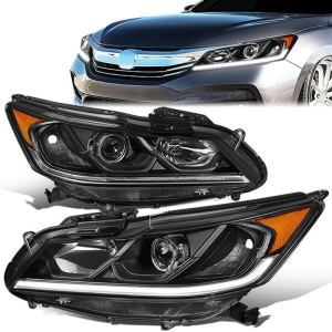 Headlight Assembly Compatible with 2016-2017 Honda Accord Sedan EX EX-L Sport LED DRL Projector Headlamps Left Right Side Factory Style Replacement Black Housing Amber Corner HO2502169 HO2503169