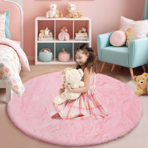 Pink Fluffy round Area Rugs for Bedroom,5'X5'Shag Circle Area Rugs for Girls Room,Non Slip Fuzzy Plush Rug for Room Living Room and Dorm Home Decor Rug