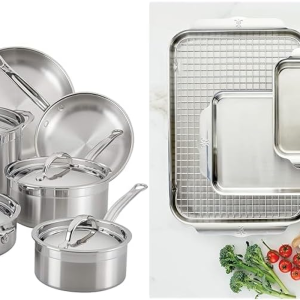 - Probond Collection - Professional Clad Stainless Steel 10-Piece Ultimate Cookware Set, Induction Cooktop Compatible & - Ovenbond Collection - Stainless Steel Baking Sheet Set, 5-Piece