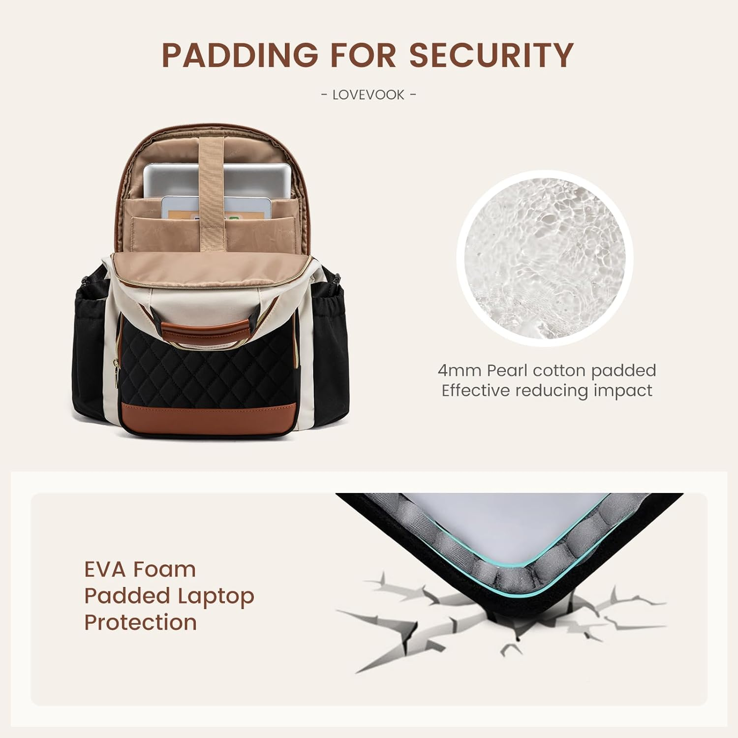 Laptop Backpack for Women with Pouch Pocket for Large Capacity Cup,18 Inch Teacher Nurse College Work Travel Backpack Purse,Waterproof Laptop Computer Bags,Beige-Black-Brown+Diamond-Shaped - Image 5