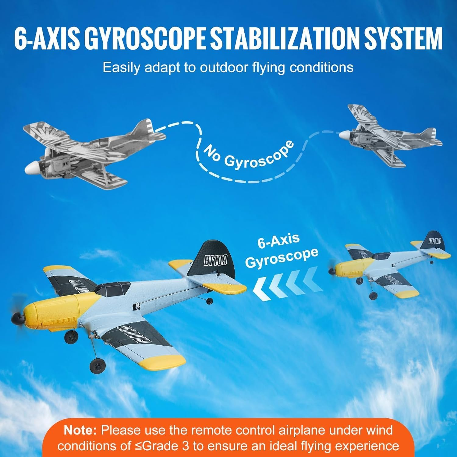 RC Plane, 2.4GHZ 3 Channel RC Airplane with 6-Axis Gyro Stabilizer&2 Batteries, Ready to Fly BF-109 Fighter Aircraft Plane Toy for Adults Beginners Kids Birthday/Xmas Gift - Image 4