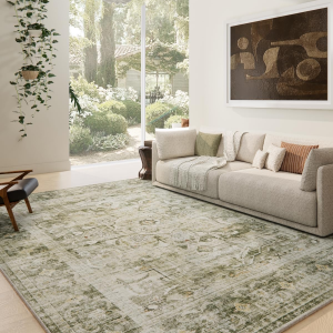 8X10 Washable Rugs for Living Room: Large Area Rug for Bedroom Non Slip Low Pile Soft Faux Wool Non Shedding Vintage Boho Carpet Rugs for Dining Room Kitchen Nursery under Table Farmhouse Home Office