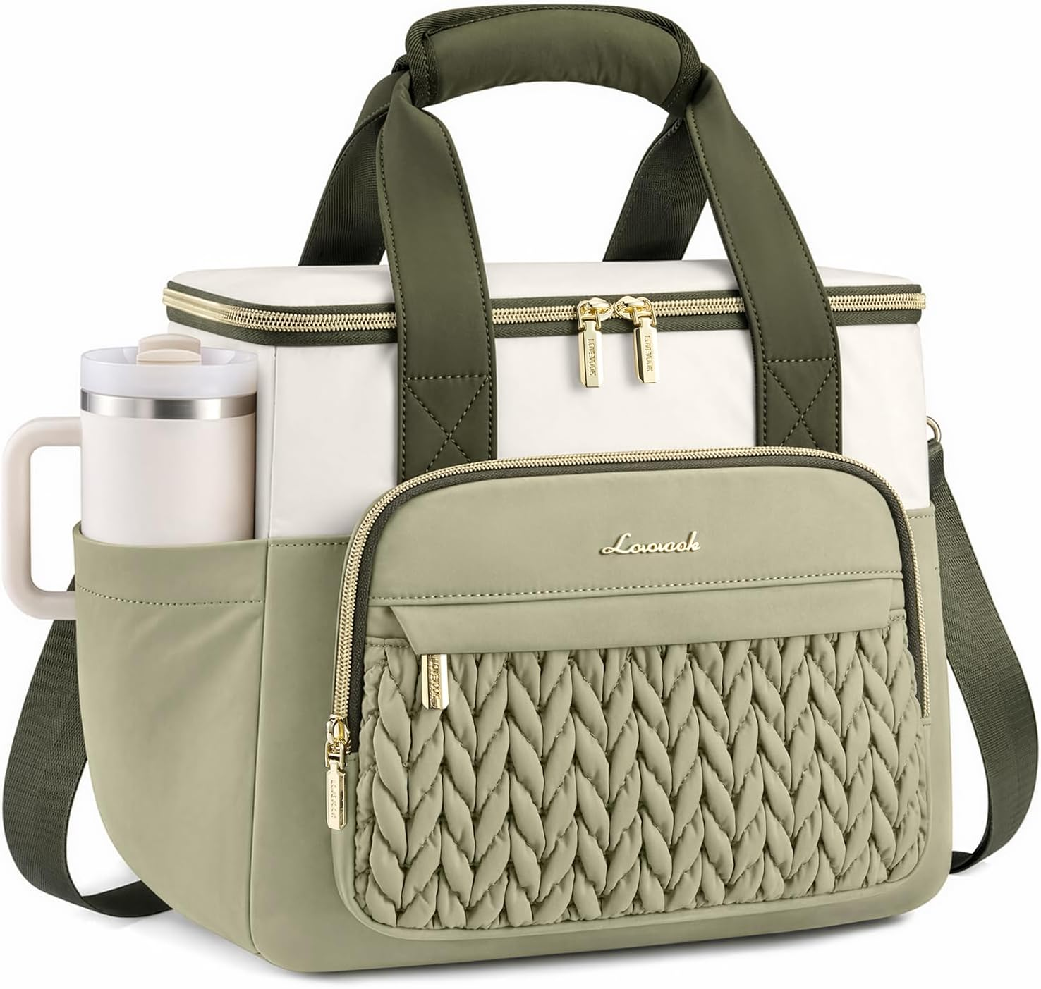 Lunch Bag Women, Insulated Wide Opening Adult Lunch Box for Women Work with Cup Holder, Large Lunch Cooler Tote Bag with Utensils Pocket for Office Campus Picnic Beach Mom Nurse Family