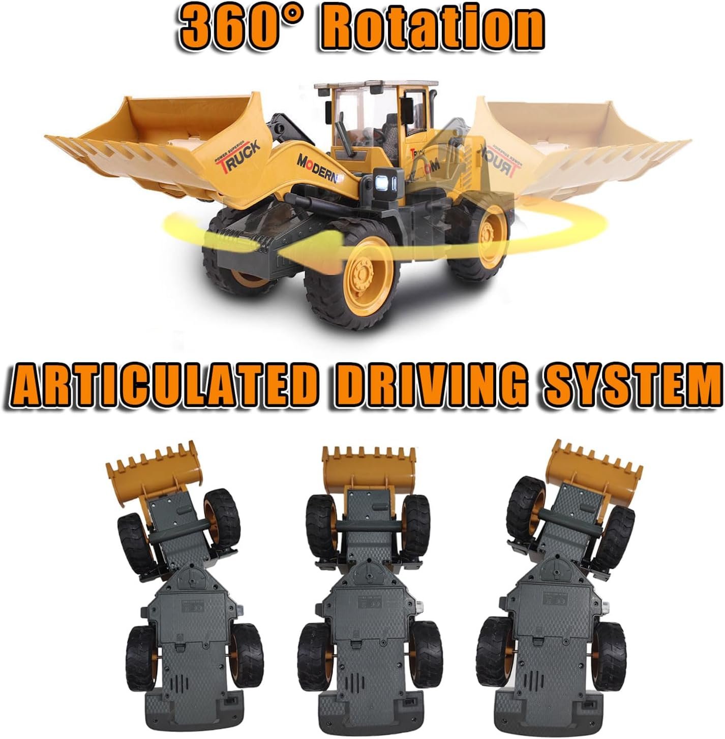 RC Wheel Loader 1/14 9CH Remote Control Construction Vehicle Tractor 2.4G Articulated Dozer Front Loader Bulldozer Crawler with Lights & Sound Engineering Truck 2 Batteries Toys for Kids 6+ - Image 4