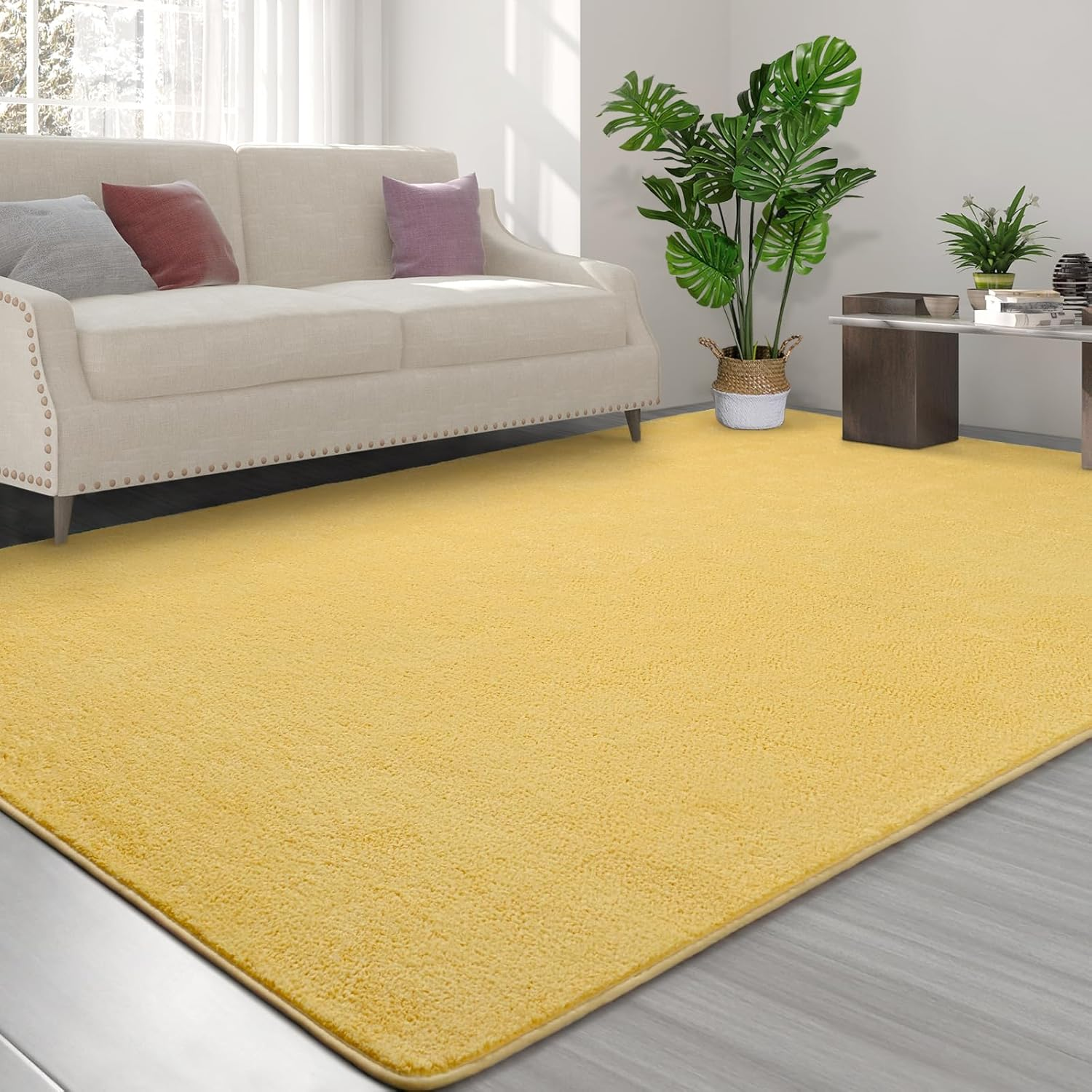 Area Rugs for Bedroom Living Room, 5X8 Yellow Super Soft Comfy Thickened Memory-Foam Indoor Carpets, Modern Aesthetic Minimalist Carpet for Boys Girls Adults Apartment Nursery Home Décor - Image 3
