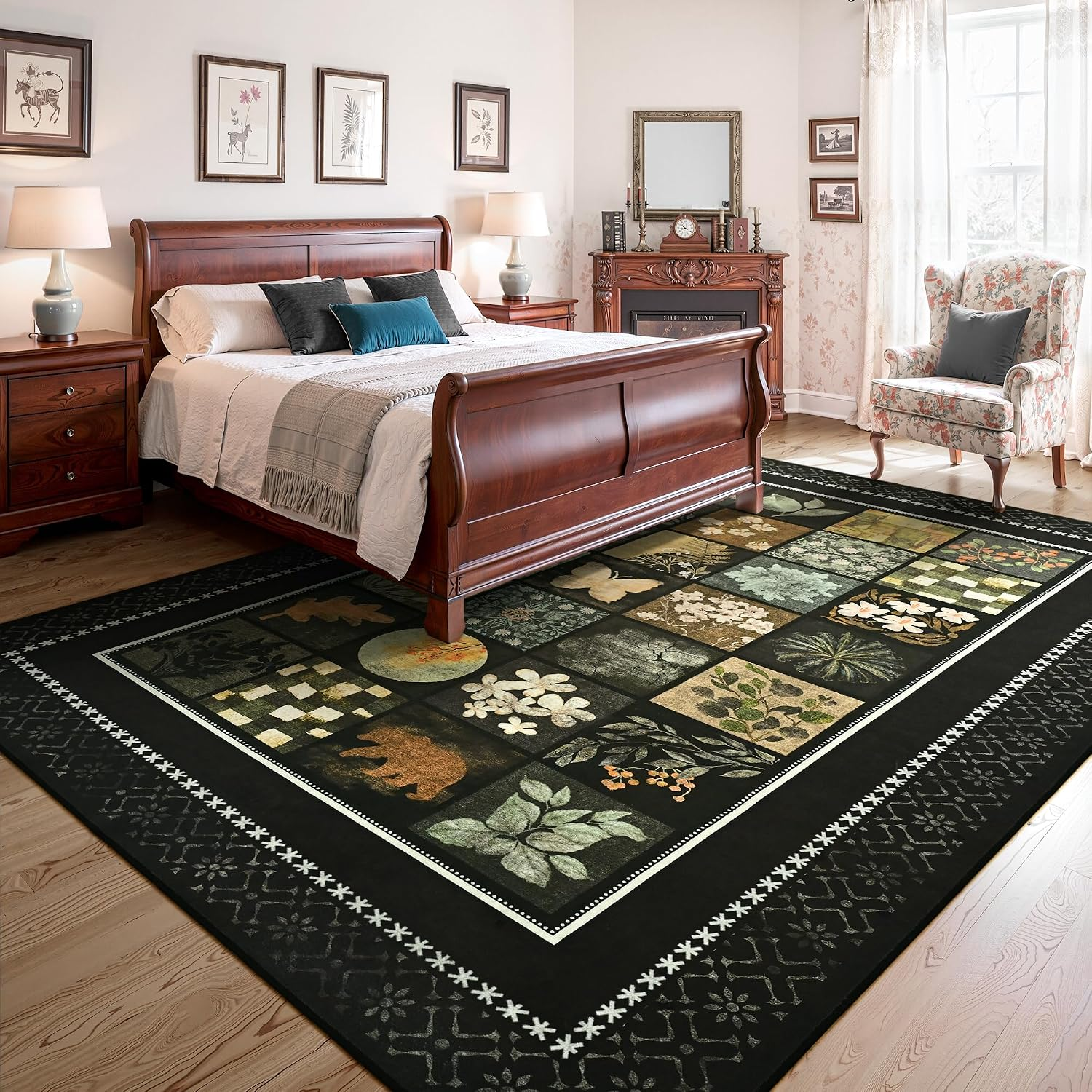 5X7 Area Rugs for Living Room, Modern Large Geometric Rug for Bedroom, Washable Patchwork Rug Indoor Non Slip Throw Carpets for Dining Room Office Farmhouse Home Decor, Black - Image 5