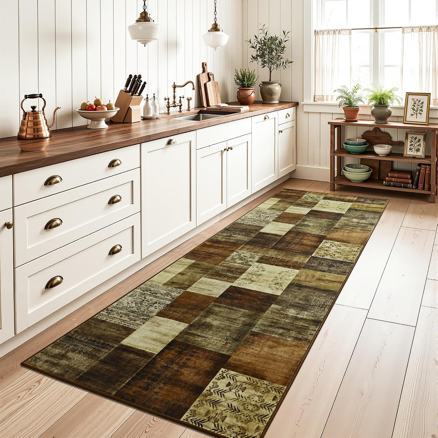 Modern Runner Rug for Living Room, 2X6 Washable Rugs for Bedroom Hallway, Geometric Patchwork Runner Rug Non-Slip Indoor Throw Carpet for Entryway Kitchen Office Home Decor, Brown - Image 5