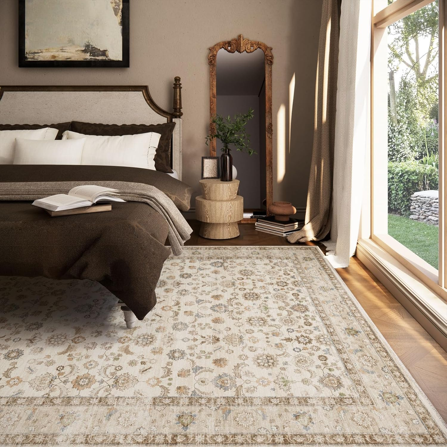 Washable Area Rugs for Living Room: 8X10 Bedroom Rug Boho Vintage Area Rug Stain Resistant Non Slip Low Pile Lightweight Soft Carpets for Dining Room Kitchen Nursery Kids Room Playroom Home Office - Image 3