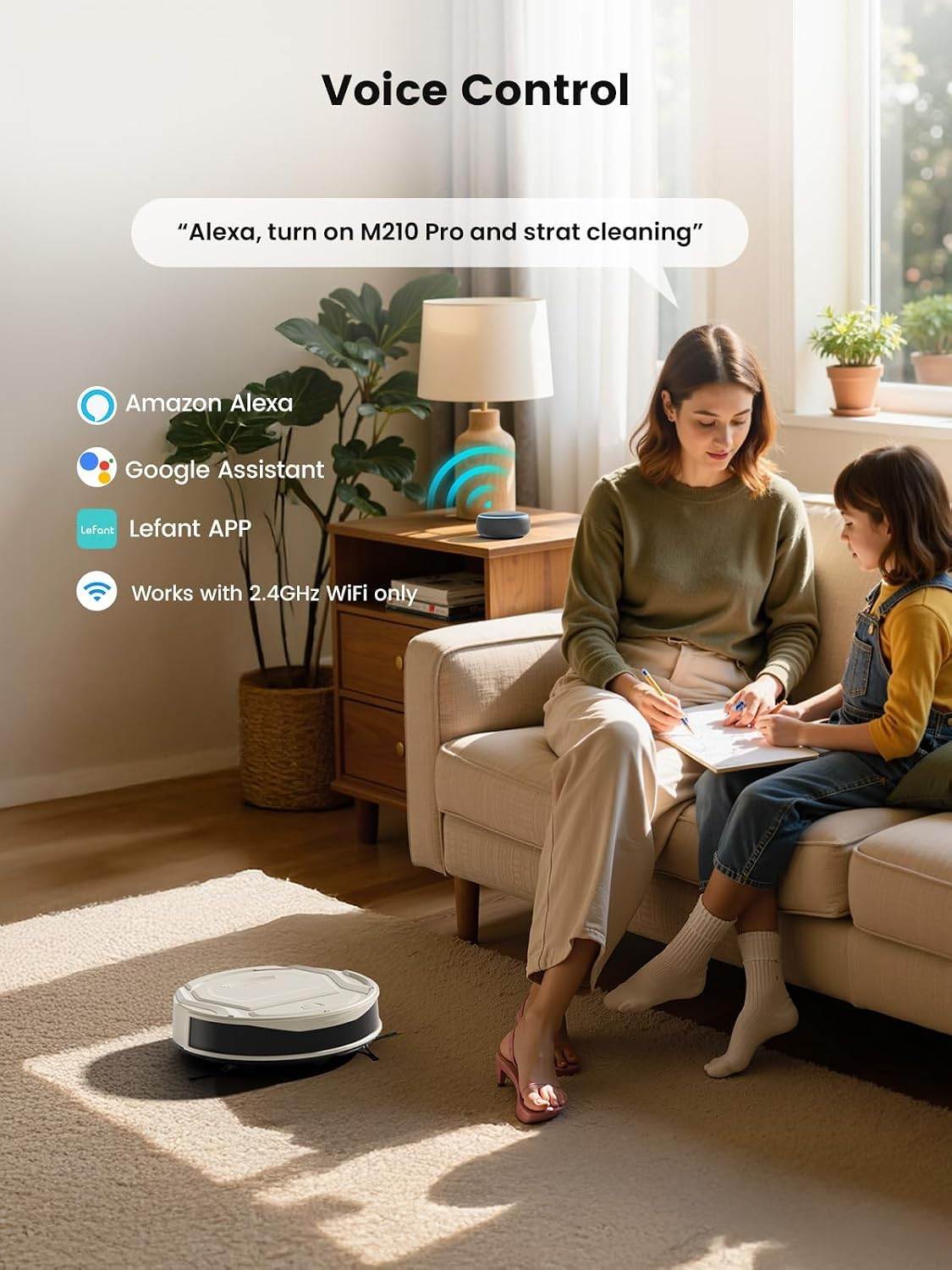 Robot Vacuum Cleaner M210 Pro,Slim,Quiet,2200Pa Suction,120 Min Self-Charging Robotic Vacuums, Freemove 3.0,Wifi/App/Alexa,6 Cleaning Modes Ideal for Hard Floors Pet Hair Low Carpet,Champagne - Image 7