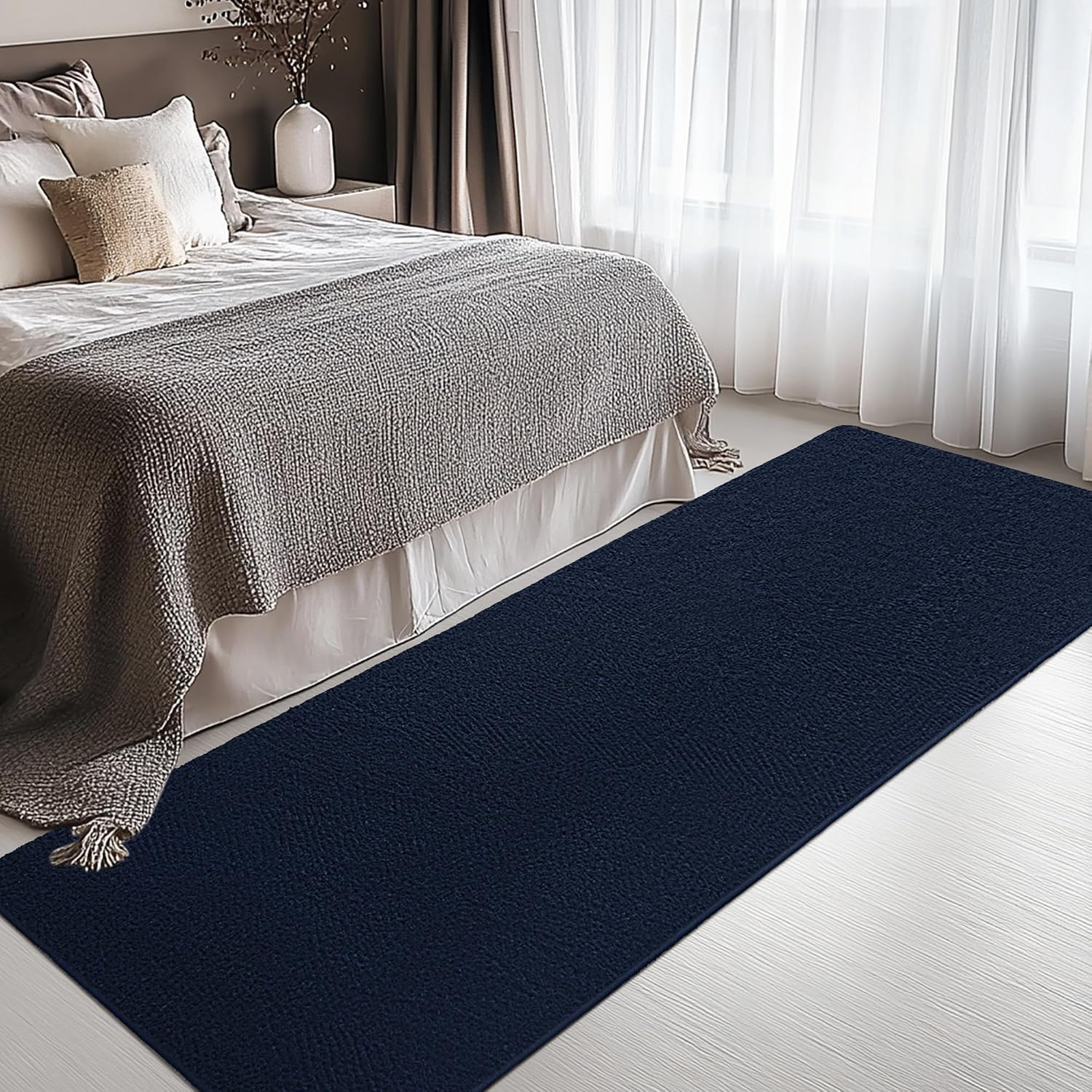 Large Modern Runner Rugs for Living Room Bedroom, 2X6 Feet Navy Blue Ultra Soft Thickened Memory-Foam Indoor Rug, Comfy Aesthetic Solid Minimalist Carpets for Girls Boys Nursery Dorm Home Decor - Image 4