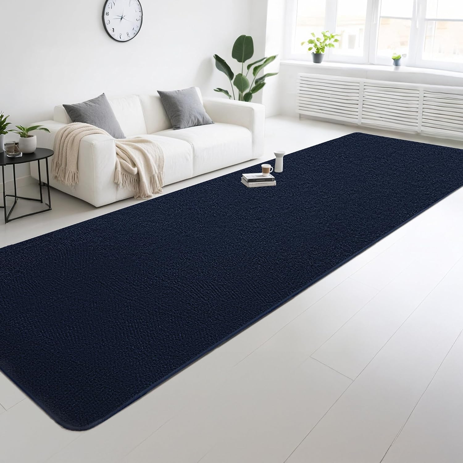 Large Modern Runner Rugs for Living Room Bedroom, 2X8 Feet Navy Blue Ultra Soft Thickened Memory-Foam Indoor Rug, Comfy Aesthetic Solid Minimalist Carpets for Girls Boys Nursery Dorm Home Decor