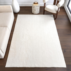 3' X 5' Cozy Plush Superiorwash Area Rug, Machine Washable, Non-Slip, Soft Fluffy Shag Carpet for Living Room Bedroom Kids Room Nursery Home Decor, Loni White