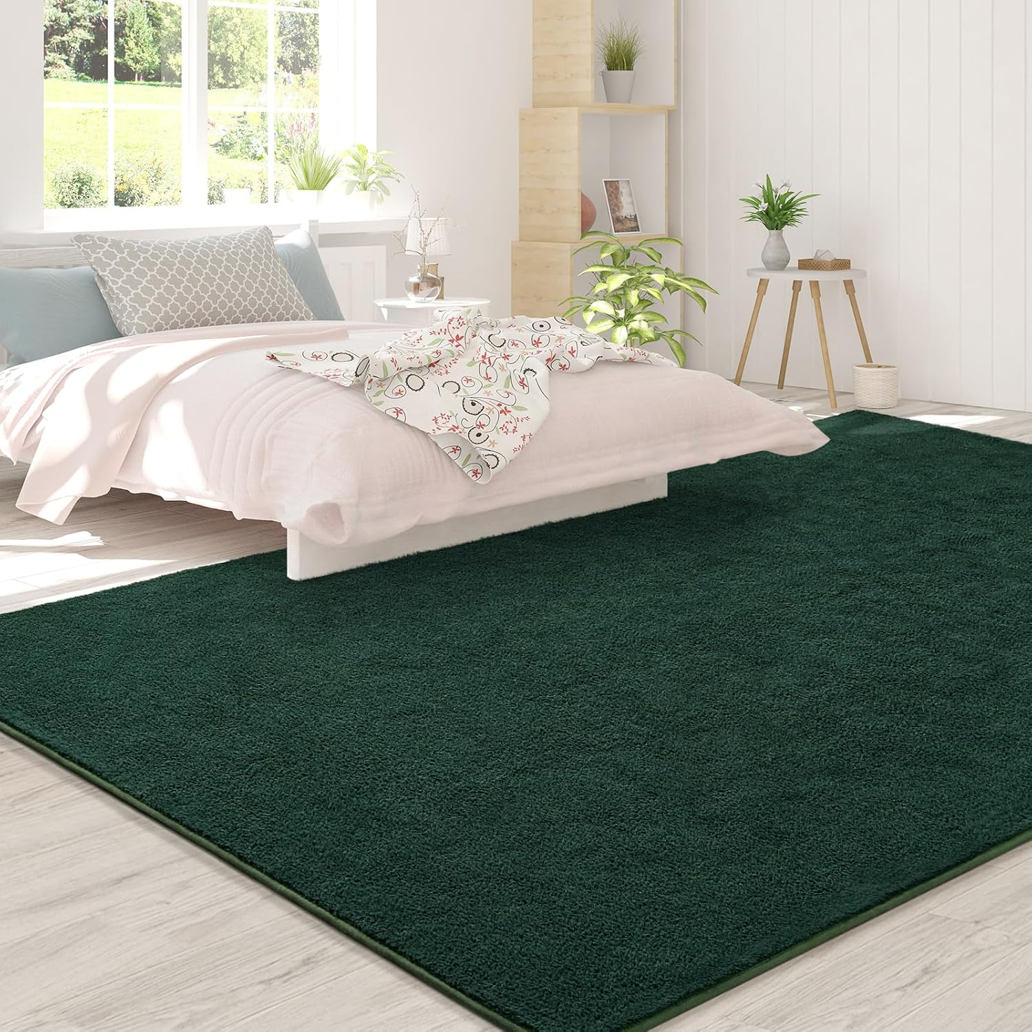 Area Rugs for Bedroom Living Room, 4X6 Dark Green Super Soft Comfy Thickened Memory-Foam Indoor Carpets, Modern Aesthetic Minimalist Carpet for Boys Girls Adults Apartment Nursery Home Décor - Image 4