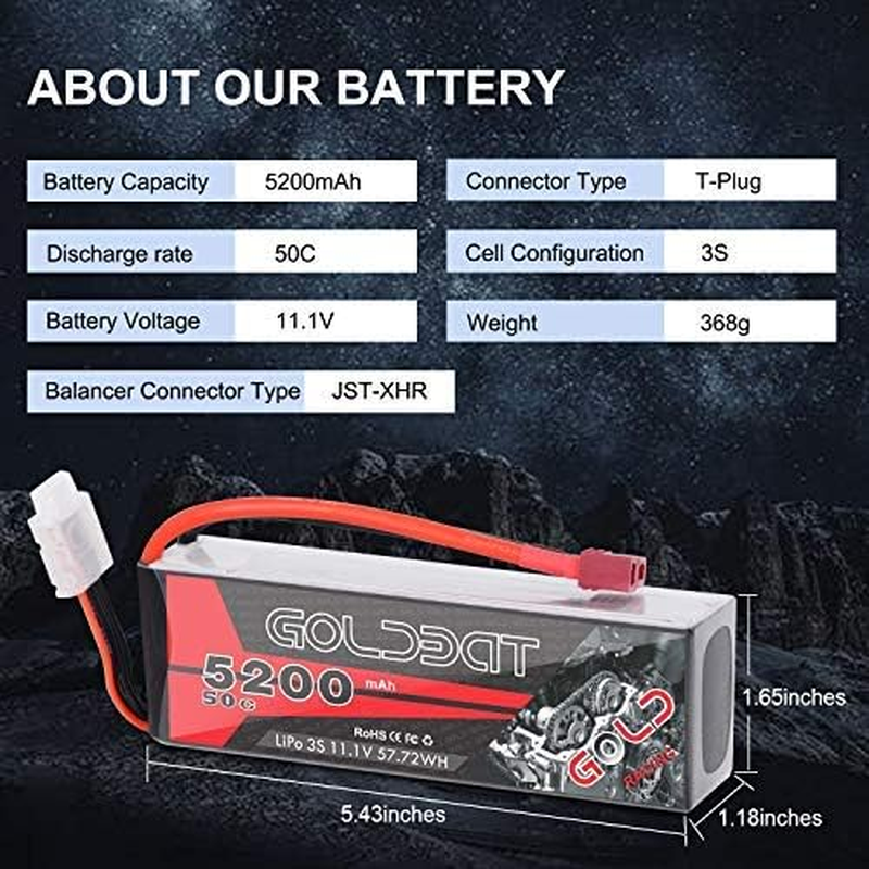 3S Lipo Battery 5200Mah 11.1V 50C Lipo RC Battery Soft Case Pack with T Plug for RC Evader BX Car RC Truck Truggy RC Hobby - 2 Pack - Image 2