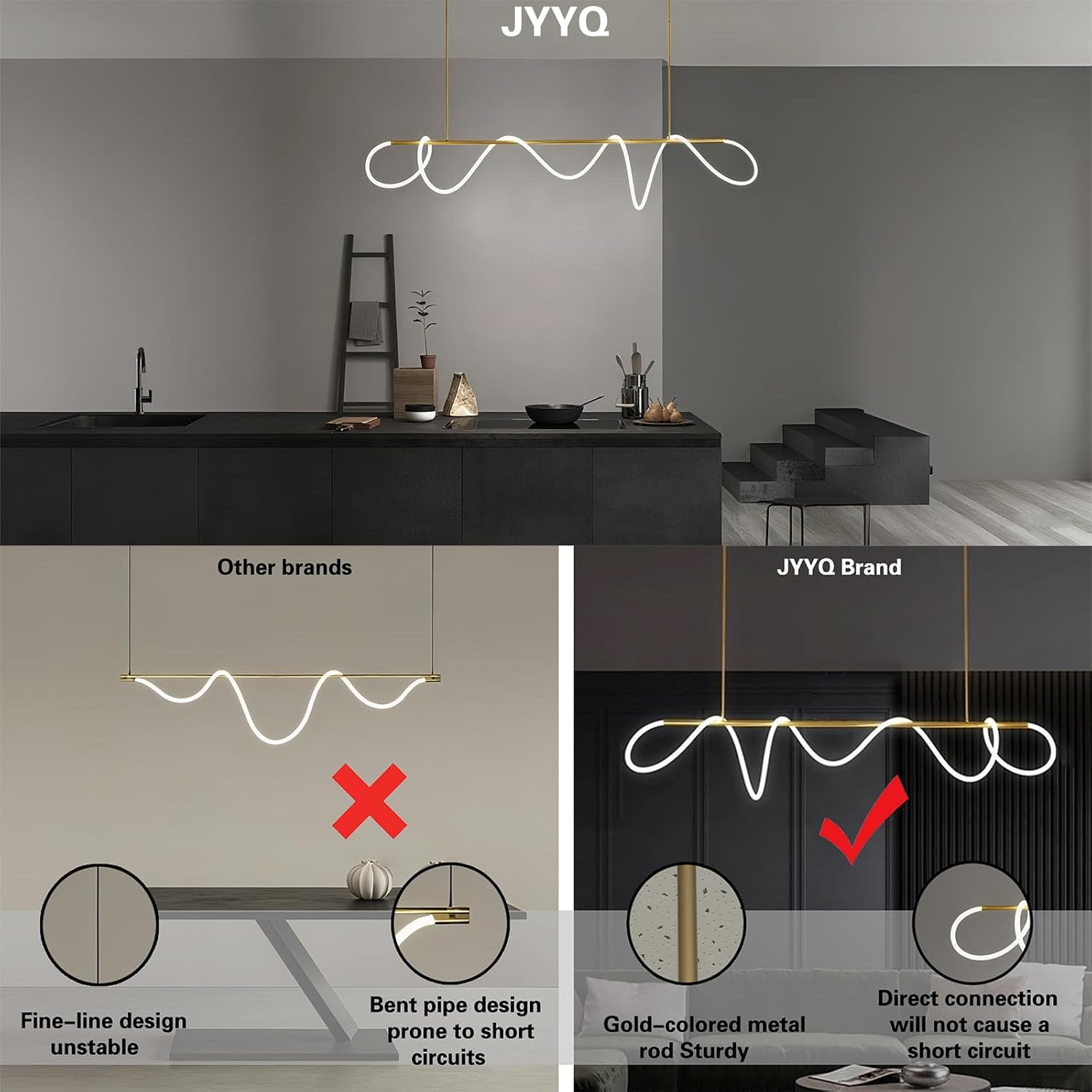 Modern Pendant Lights,Pendant Lights Kitchen Island,Remote Control Dimmable Chandelier Lights,Adjustable Height Led Pendant Light,For Dining Room,Billiard Room Chandeliers (Gold, 47.25In) - Image 3