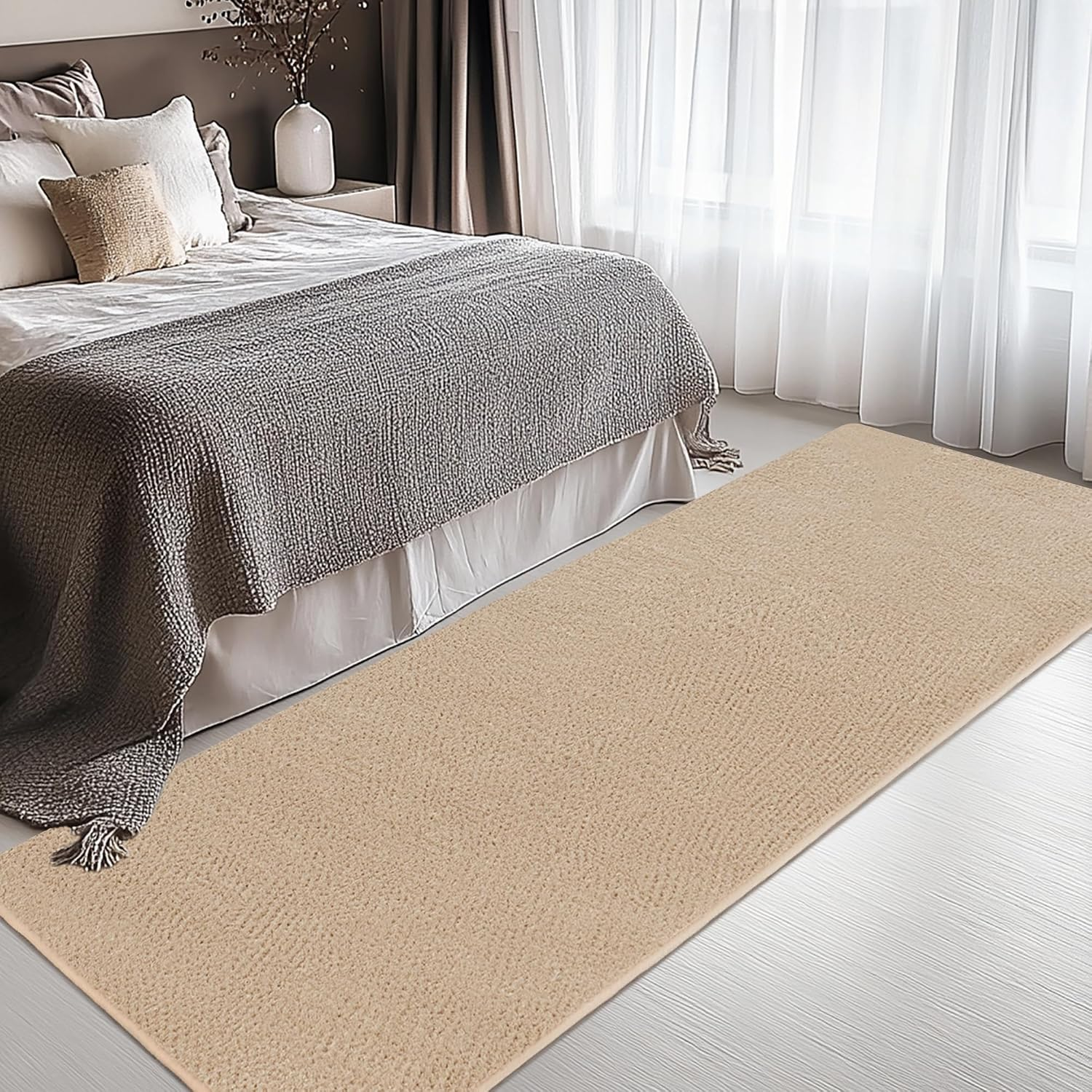 Large Modern Runner Rugs for Living Room Bedroom, 2X8 Feet Beige Ultra Soft Thickened Memory-Foam Indoor Rug, Comfy Aesthetic Solid Minimalist Carpets for Girls Boys Nursery Dorm Home Decor - Image 4