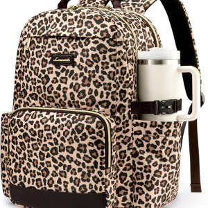Laptop Backpack for Women with Pouch Pocket for Large Capacity Cup,17 Inch Laptop Computer Bag Travel Backpack Purse,Waterproof Work Business Backpack College Teacher Bags,Leopard Print