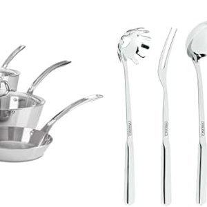 Culinary Contemporary 3-Ply Stainless Steel Cookware Set, 10 Piece, Dishwasher, Oven Safe & Culinary 304 Stainless Steel Kitchen Utensil Set, Ergonomic Stay-Cool Handles