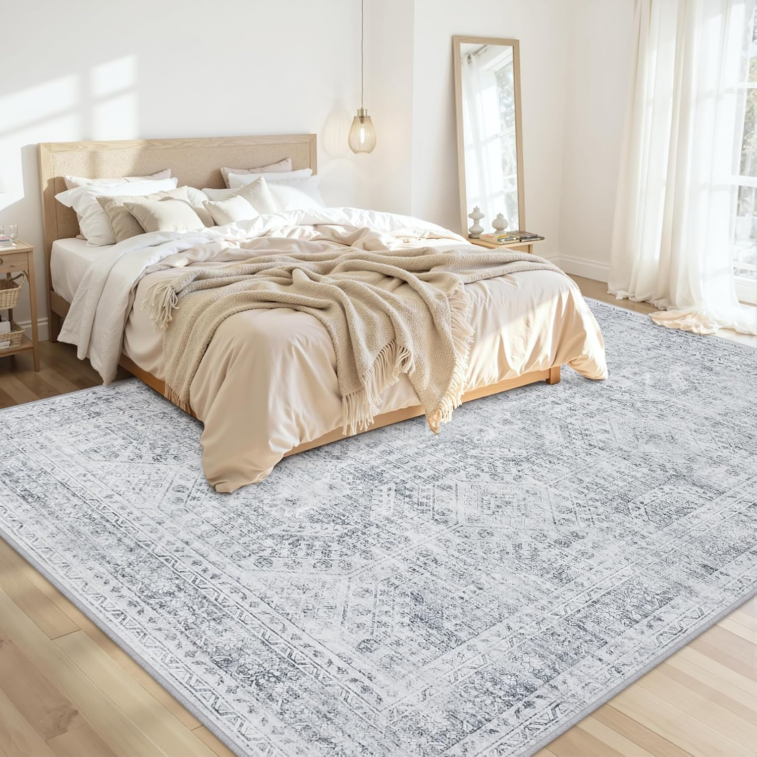 10X12 Area Rug for Living Room: Vintage Boho Neutral Washable Rug Indoor Soft Large Area Rug Carpet for Bedroom Nursery Farmhouse Dining Room Office Floor Non-Slip Low Pile under Table Rug Gray - Image 2