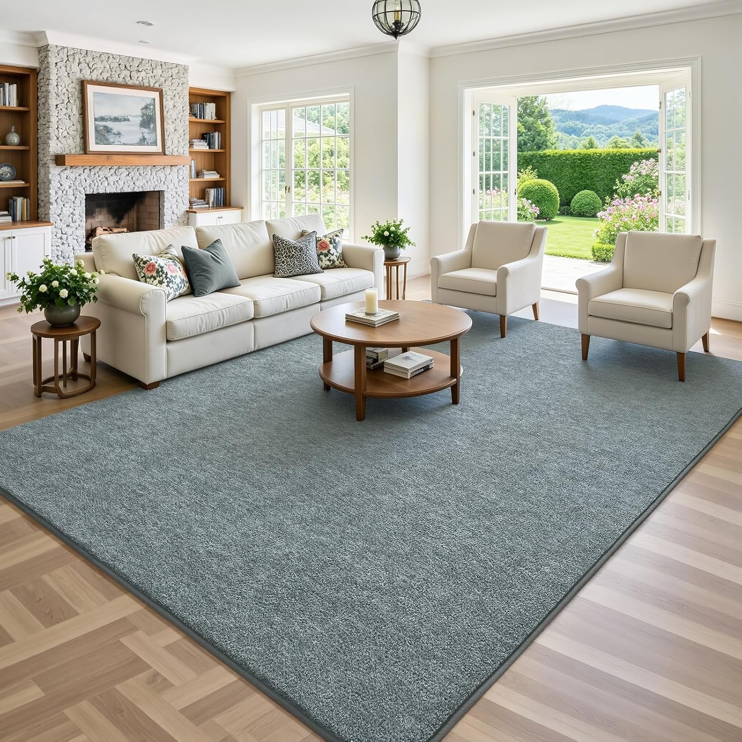 Living Room Rugs 7X10, Soft Modern Large Area Rug for Bedroom Washable Memory Foam Indoor Big Carpet Low Pile Minimalist Non Slip Rug for Classroom Dorm Kids Room Home Decor Grey and Green - Image 4