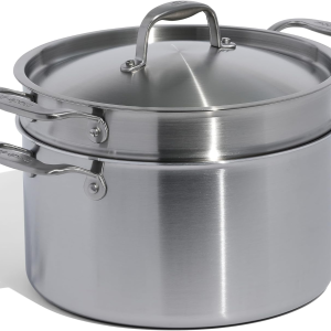 Made in Cookware - 8 Quart Stainless Steel Stock Pot with Lid and Pasta Insert - 5 Ply Stainless Clad - Professional Cookware - Crafted in Italy - Induction Compatible