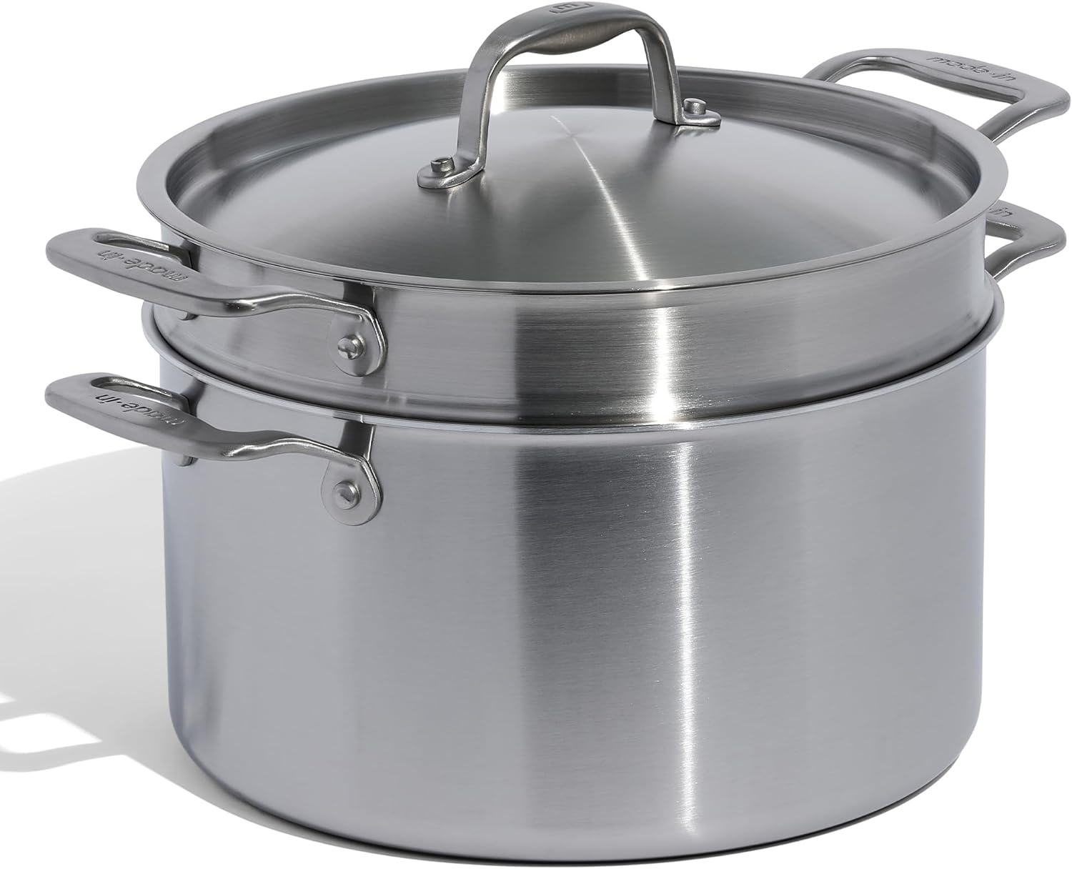 Made in Cookware - 8 Quart Stainless Steel Stock Pot with Lid and Pasta Insert - 5 Ply Stainless Clad - Professional Cookware - Crafted in Italy - Induction Compatible