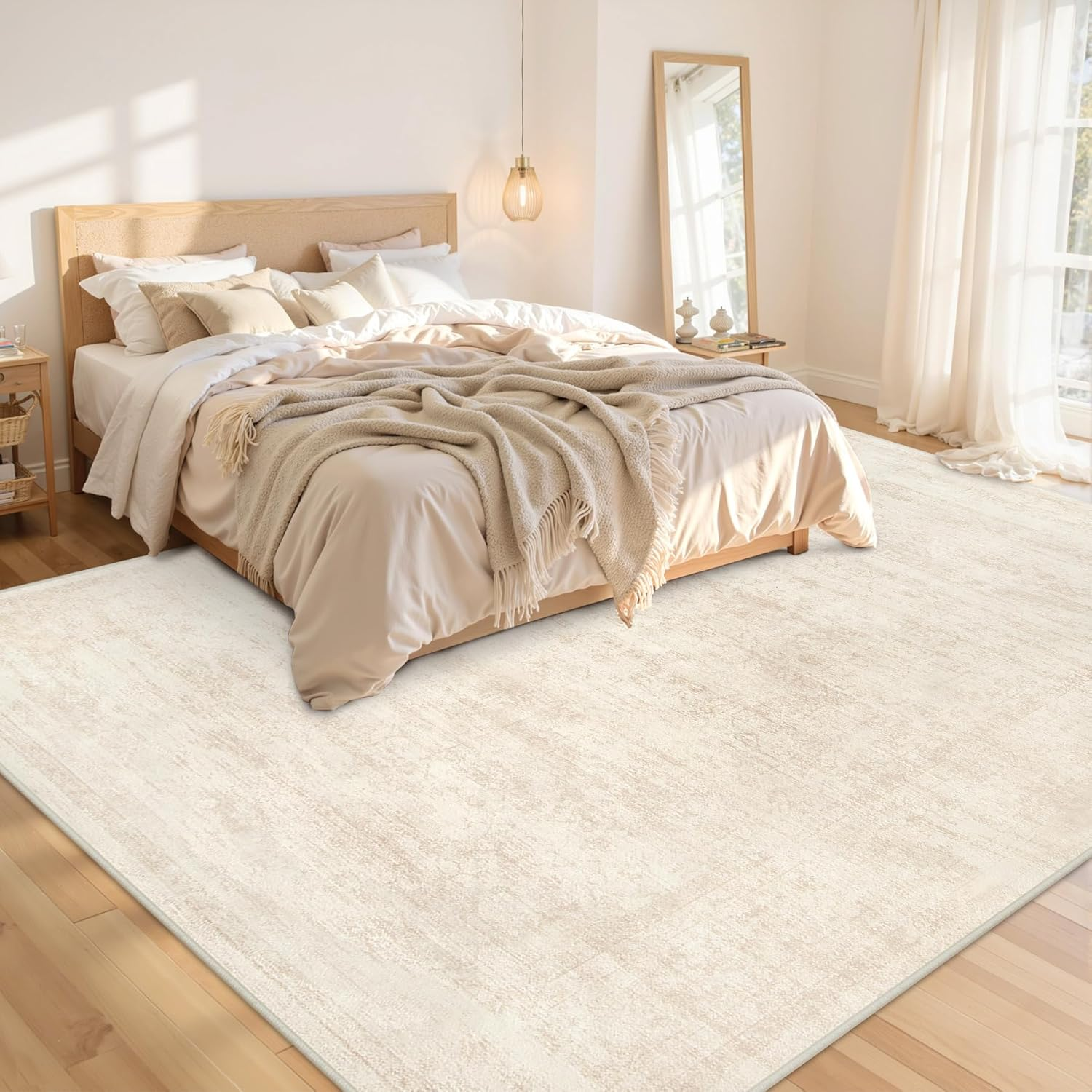 10X14 Area Rug for Living Room: Vintage Boho Neutral Washable Rug Indoor Soft Large Area Rug Carpet for Bedroom Nursery Farmhouse Dining Room Office Floor Non-Slip Low Pile under Table Rug Retro Beige - Image 2
