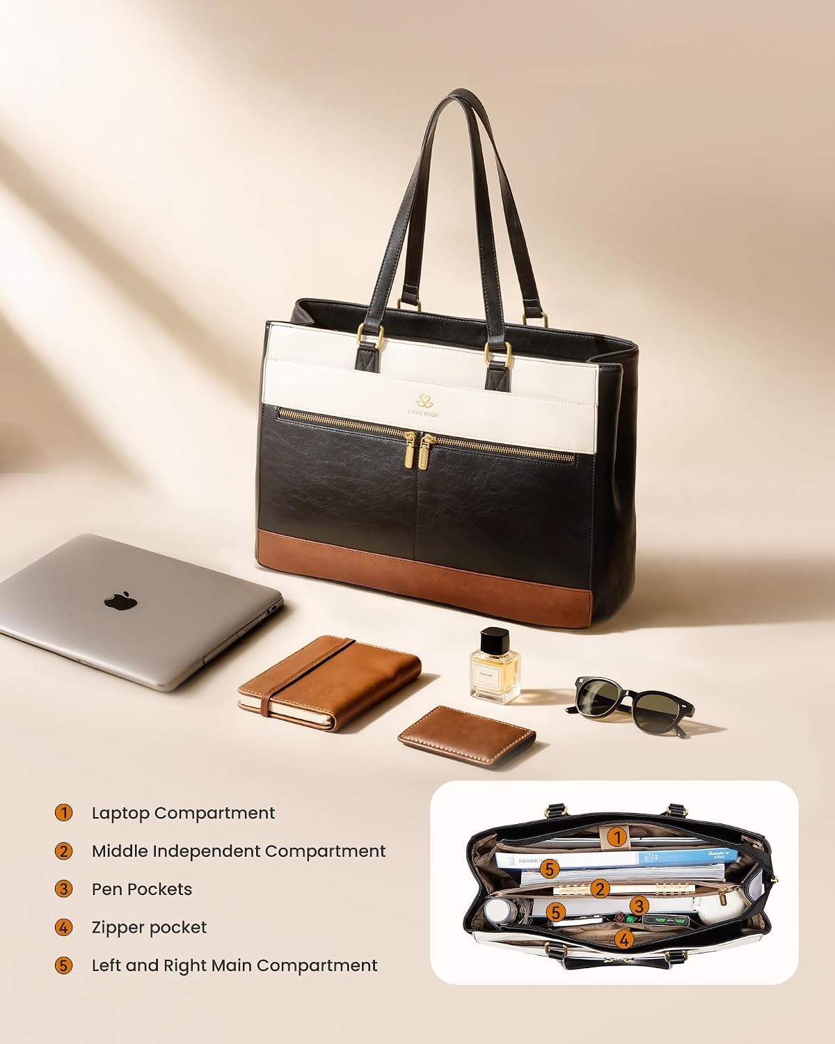 Laptop Bag for Women,15.6 Inch Vintage Work Tote Bags for Women,Leather Teacher Bag,Large Handbag Computer Briefcase - Image 5
